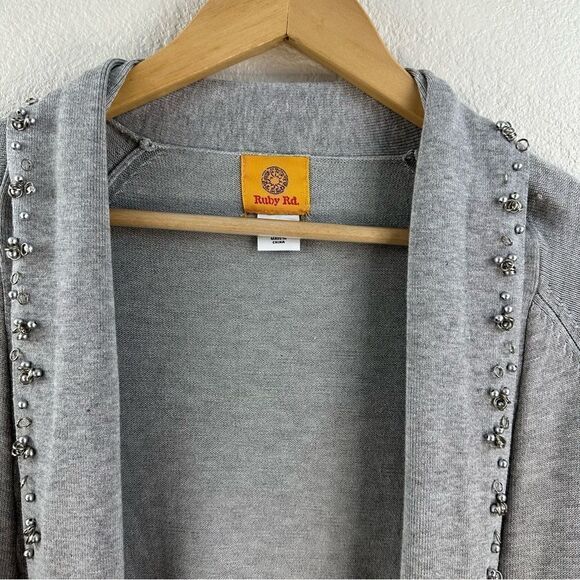 Ruby Rd. gray cardigan with silver need trim size S - Picture 3 of 11